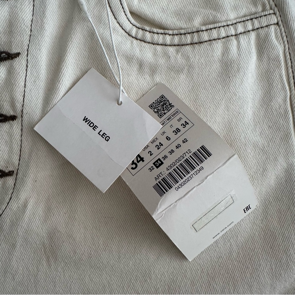Zara Women’s Cream Wide Leg Jeans - Picture 3 of 11